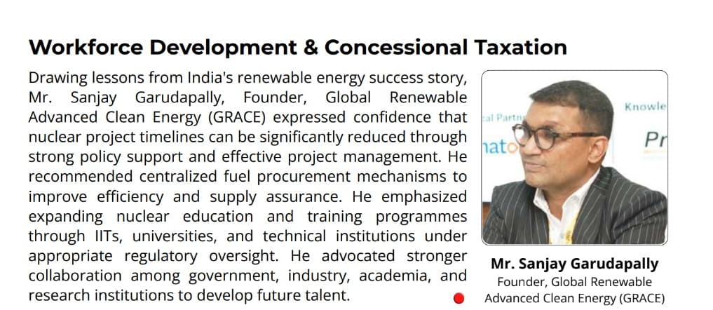 Forum publication page headed "Workforce Development & Concessional Taxation", reporting Mr. Sanjay Garudapally's remarks, with his photograph.